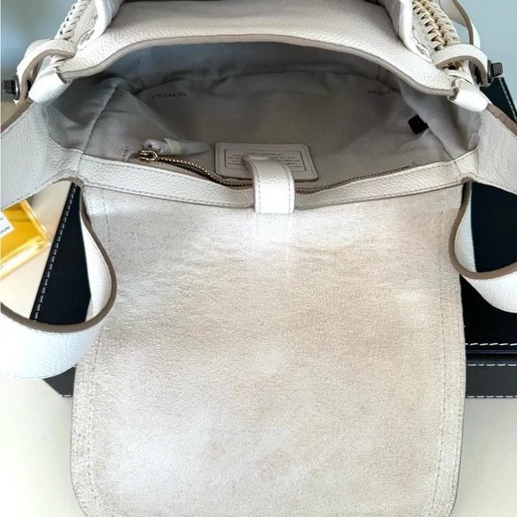 Coach Soft White Pebble Leather Crossbody with Gold Chain Trim. NWOT Medium SZ - Picture 10 of 16